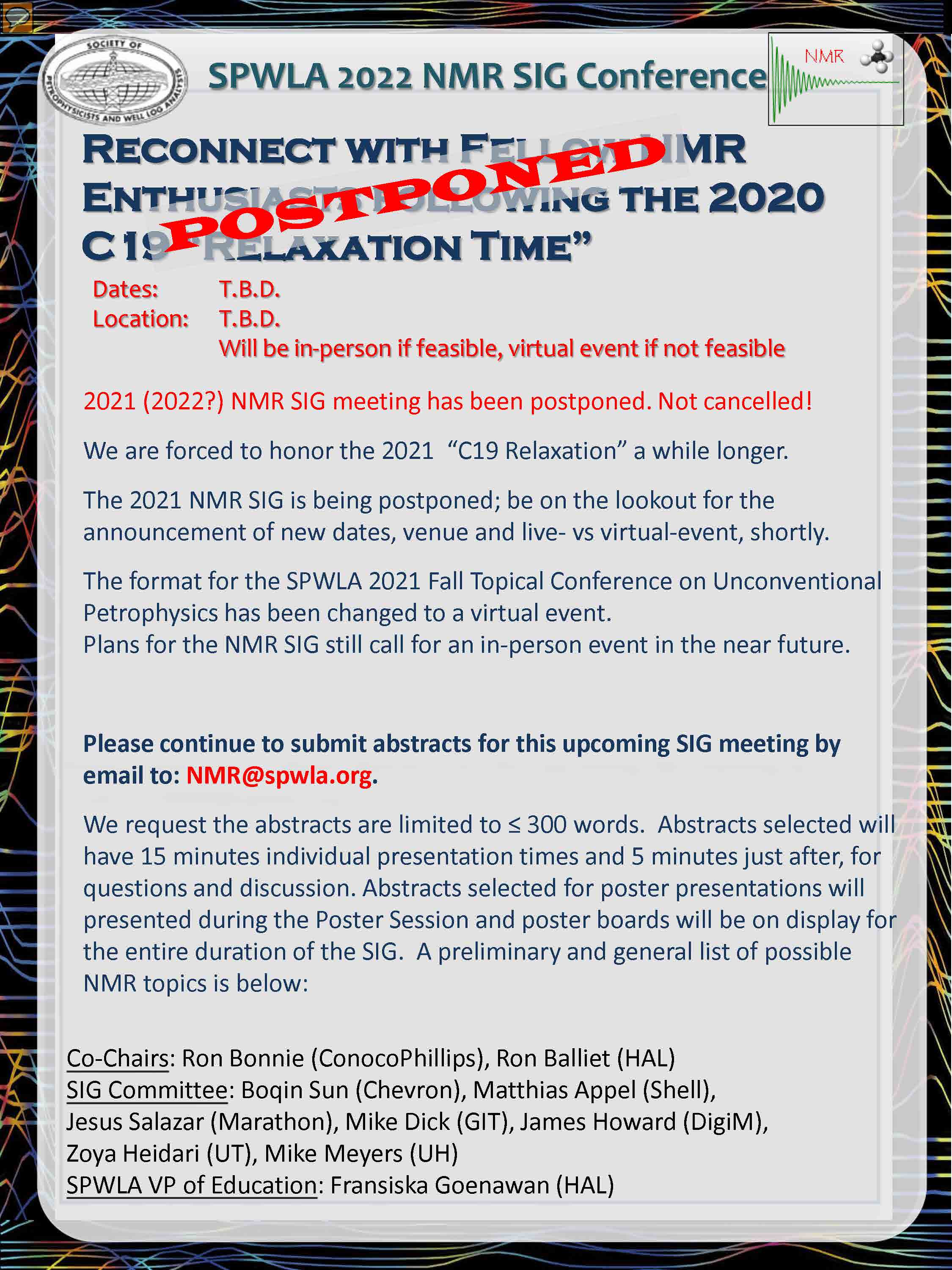 POSTPONED - NMR SIG Conference 2021
